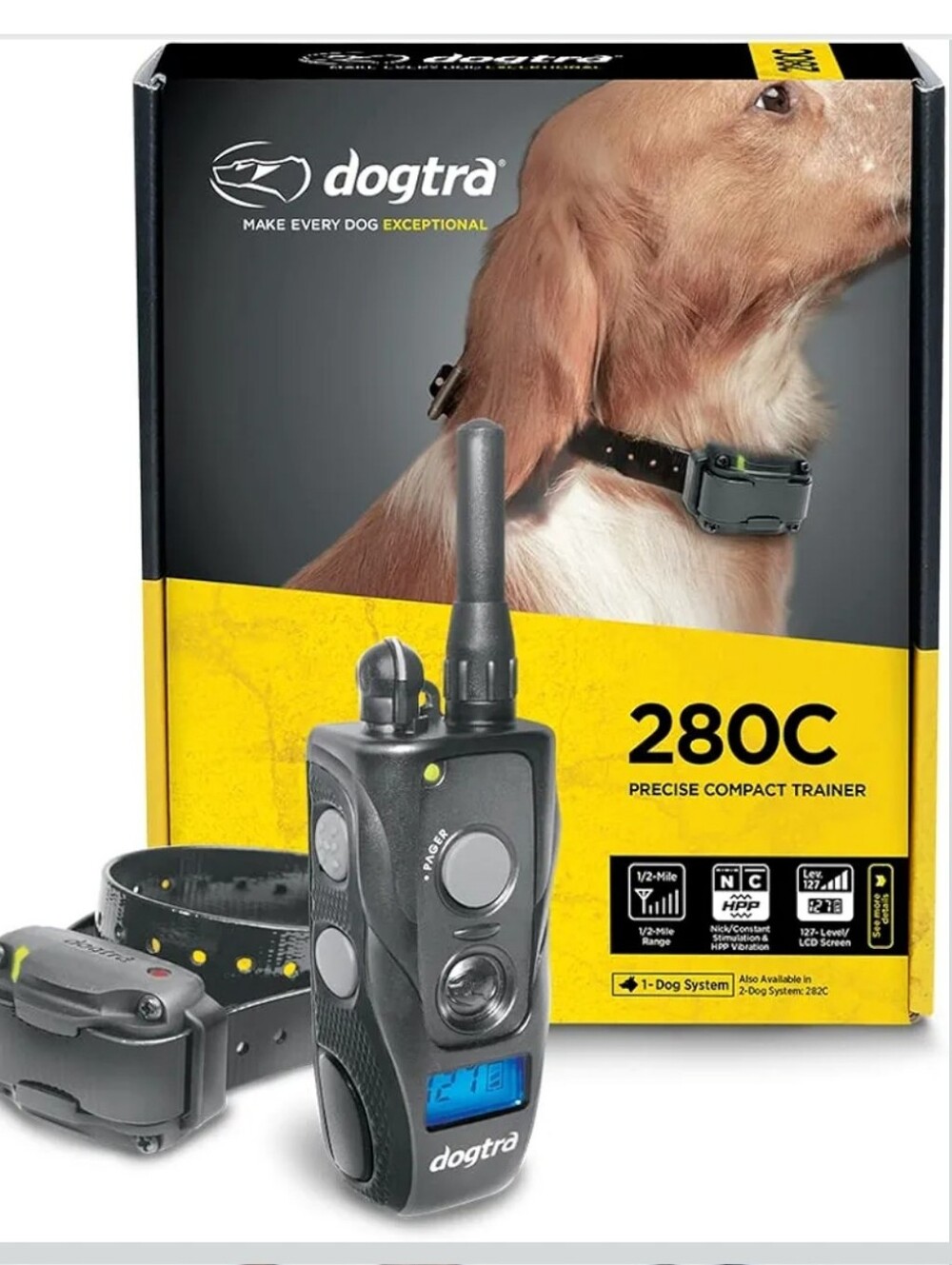 Dogtra Black Two-Way Remote Training Radio with Collar 290C, 127 Level Correct